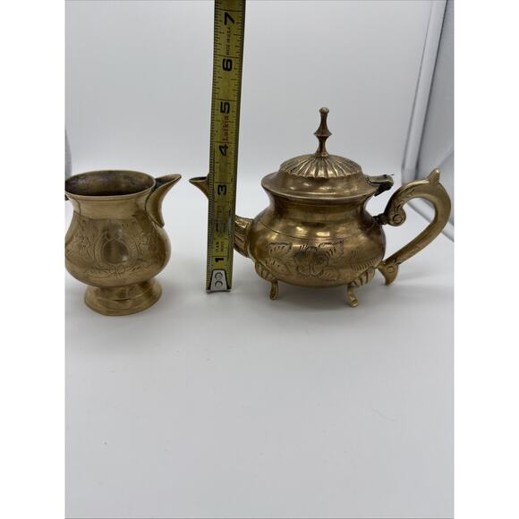 Brass Tea Pot Vintage Brass Tea Kettle Set Teapot India Cooking & Serving - Picture 12 of 12